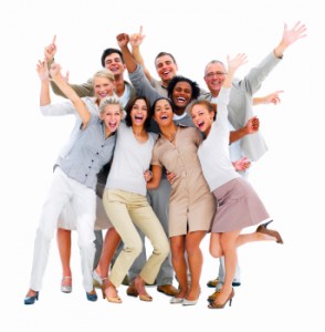 Happy business people laughing against white background Happy business people laughing against white background